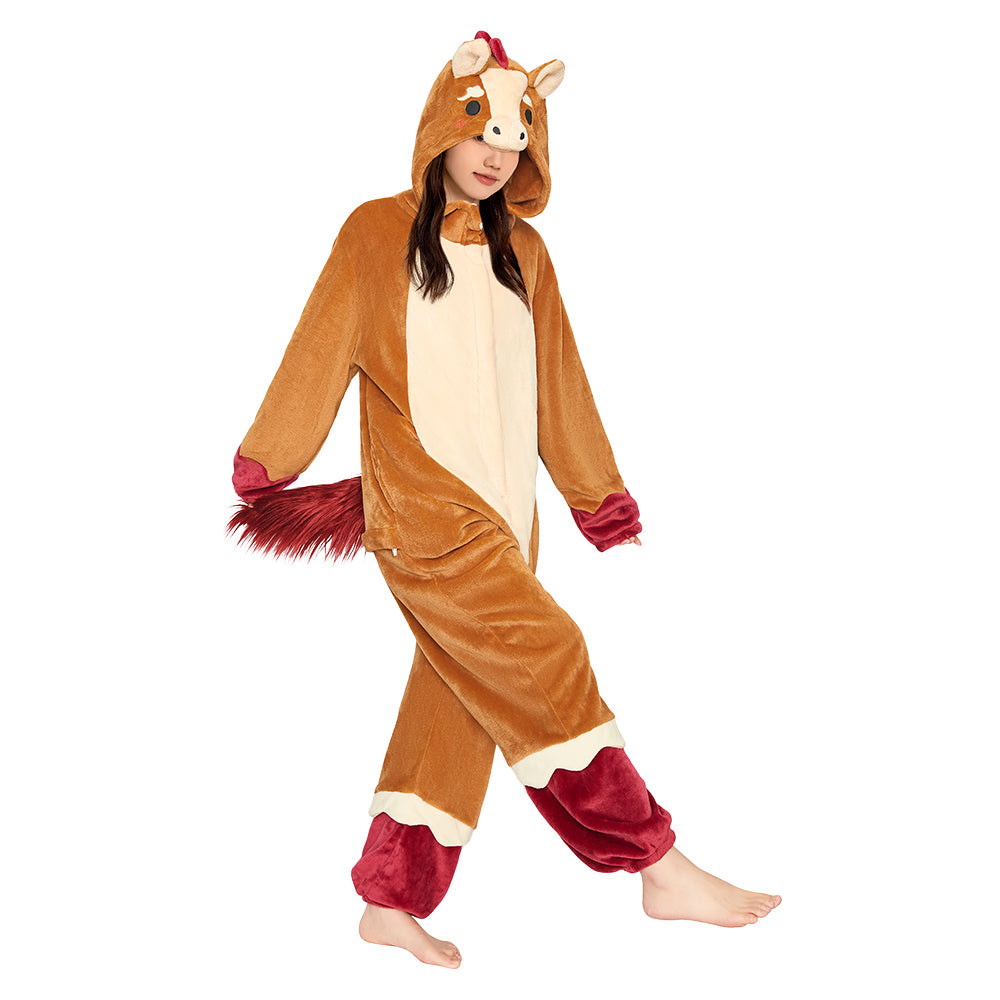 OLAOLA Zodiac Horse Pyjamas Unisex Adult Plush Animals Onesie Christmas Pajamas Warm Home One-Piece Sleepwear