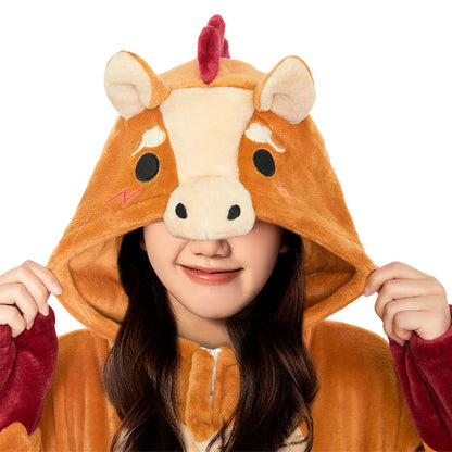 OLAOLA Zodiac Horse Pyjamas Unisex Adult Plush Animals Onesie Christmas Pajamas Warm Home One-Piece Sleepwear