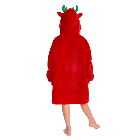 Kids OLAOLA Zipper Red Reindeer Children Wearable Blanket Hoodie Animals Onesie Oversized Soft Christmas Homewear
