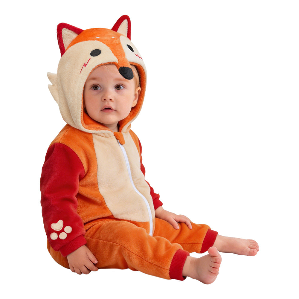   OLAOLA Baby Fox Jumpsuit Cozy Pajamas Soft Animal Onesie Toddler Romper Plush Dress Up Infant Outfits Halloween Suit