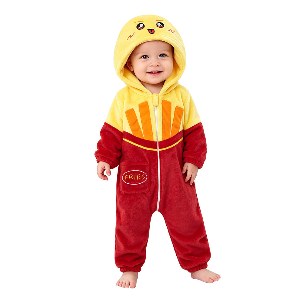 OLAOLA Baby French Fries Jumpsuit Unisex Toddler ​Costume Soft Cozy Flannel Onesie ​Halloween Cosplay Romper 