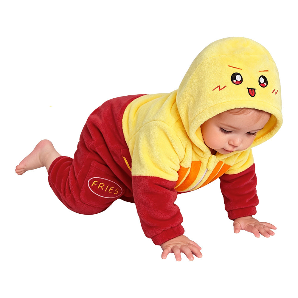 OLAOLA Baby French Fries Jumpsuit Unisex Toddler ​Costume Soft Cozy Flannel Onesie ​Halloween Cosplay Romper 