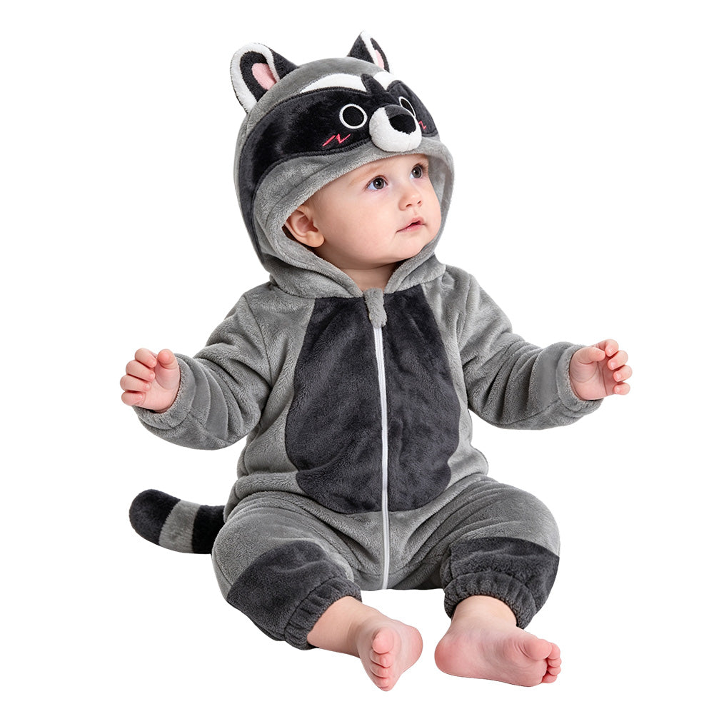 OLAOLA Baby Gray Raccoon Jumpsuit Pajamas Animal Onesie Toddler Romper Plush Dress Up Infant Outfits Halloween Suit