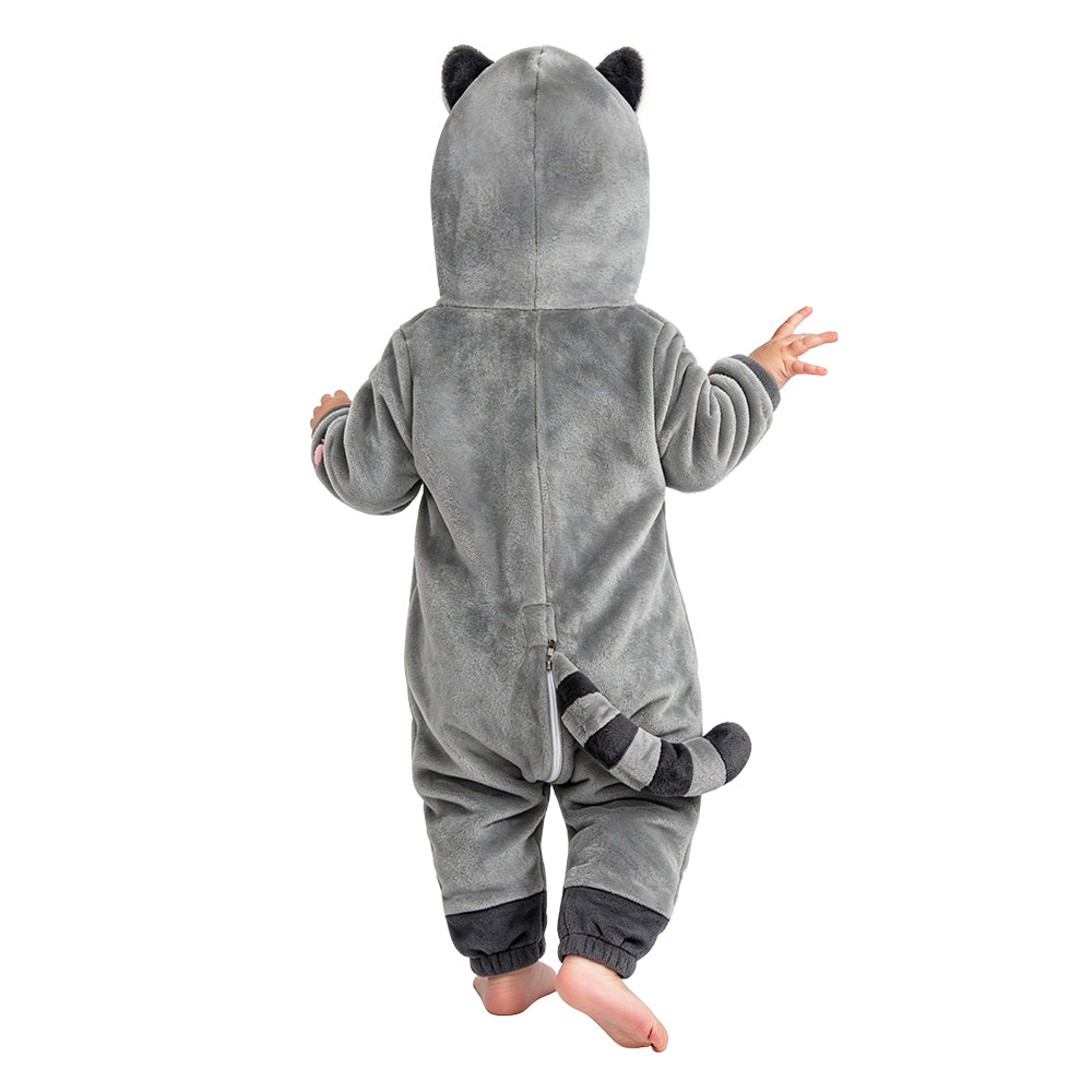 OLAOLA Baby Gray Raccoon Jumpsuit Pajamas Animal Onesie Toddler Romper Plush Dress Up Infant Outfits Halloween Suit