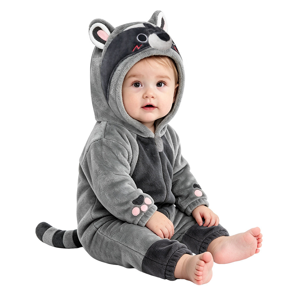 OLAOLA Baby Gray Raccoon Jumpsuit Pajamas Animal Onesie Toddler Romper Plush Dress Up Infant Outfits Halloween Suit