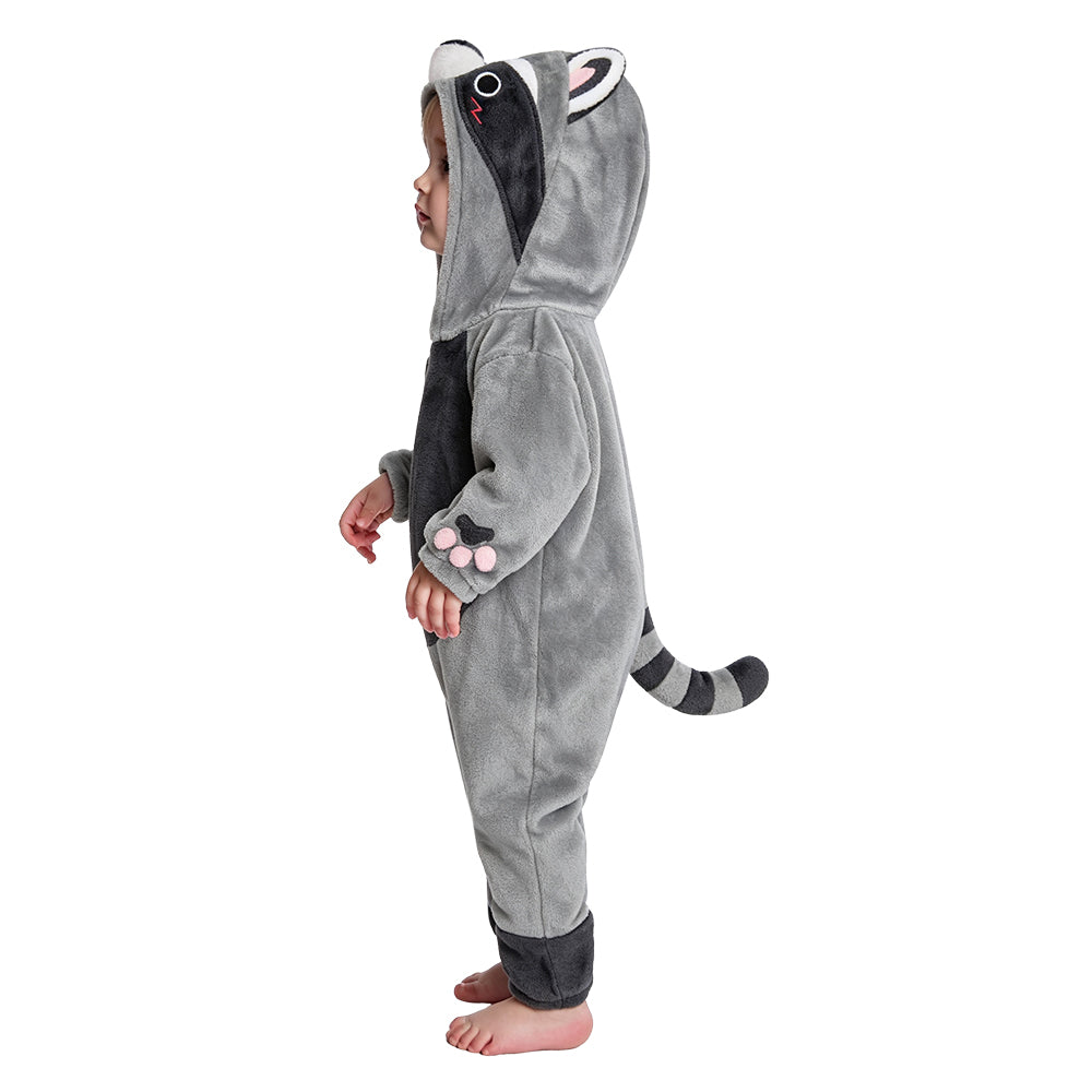 OLAOLA Baby Gray Raccoon Jumpsuit Pajamas Animal Onesie Toddler Romper Plush Dress Up Infant Outfits Halloween Suit
