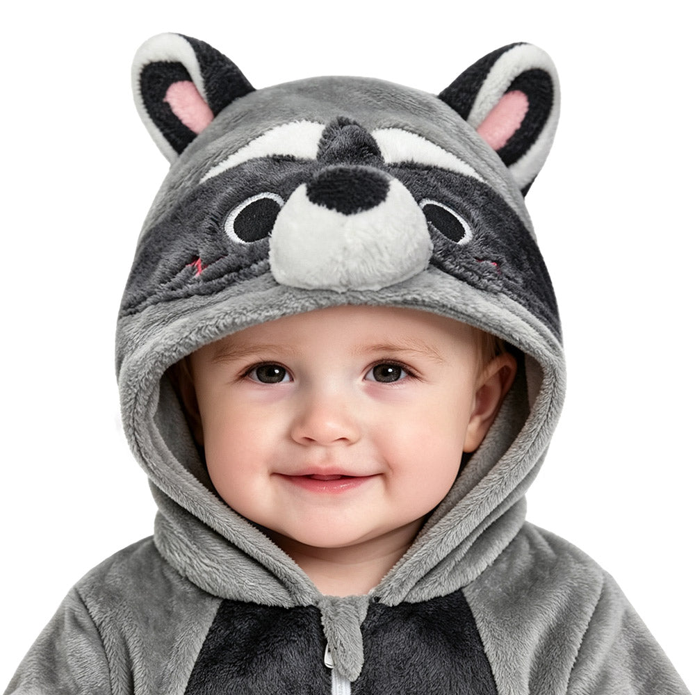 OLAOLA Baby Gray Raccoon Jumpsuit Pajamas Animal Onesie Toddler Romper Plush Dress Up Infant Outfits Halloween Suit
