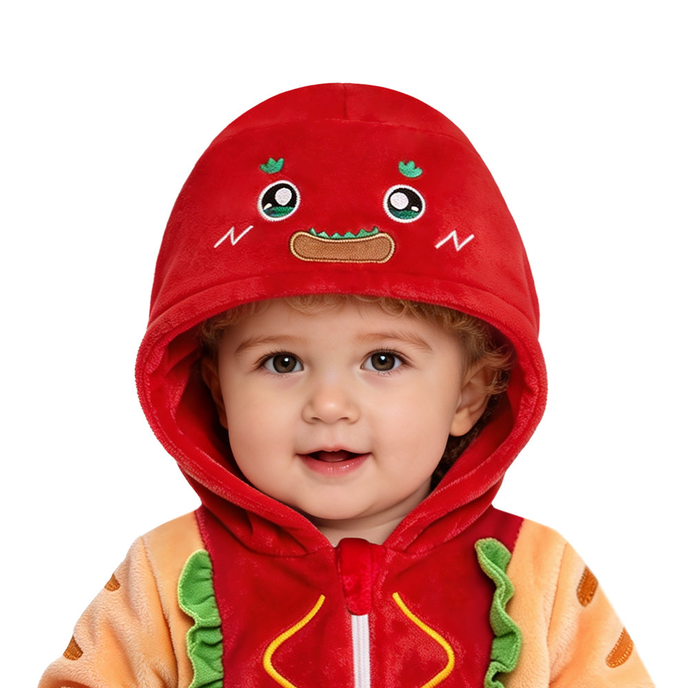 OLAOLA Baby Hot Dog Infant Jumpsuit Animal Costume Unisex Toddler Onesie Soft Cozy Flannel Halloween Cosplay Romper 