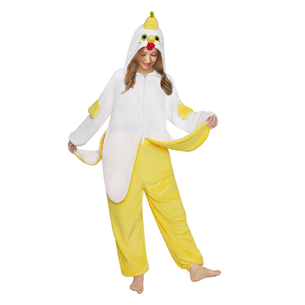 OLAOLA Banana Chicken Animal Onesie Cozy ​Flannel Pajamas Plush One Piece Cosplay ​Sleepwear Halloween Christmas Costume
