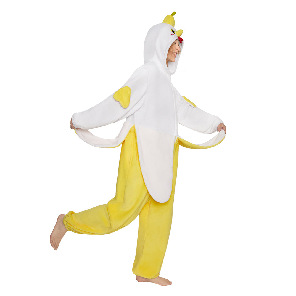 OLAOLA Banana Chicken Animal Onesie Cozy ​Flannel Pajamas Plush One Piece Cosplay ​Sleepwear Halloween Christmas Costume