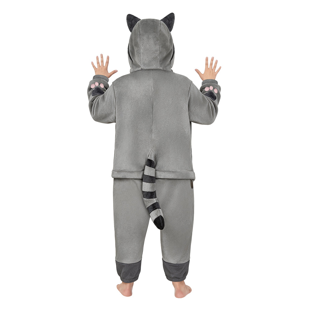   OLAOLA Kids Gray Raccoon Pajamas Animals Onesie Plush Cozy One Piece Sleepwear Halloween Christmas Suit