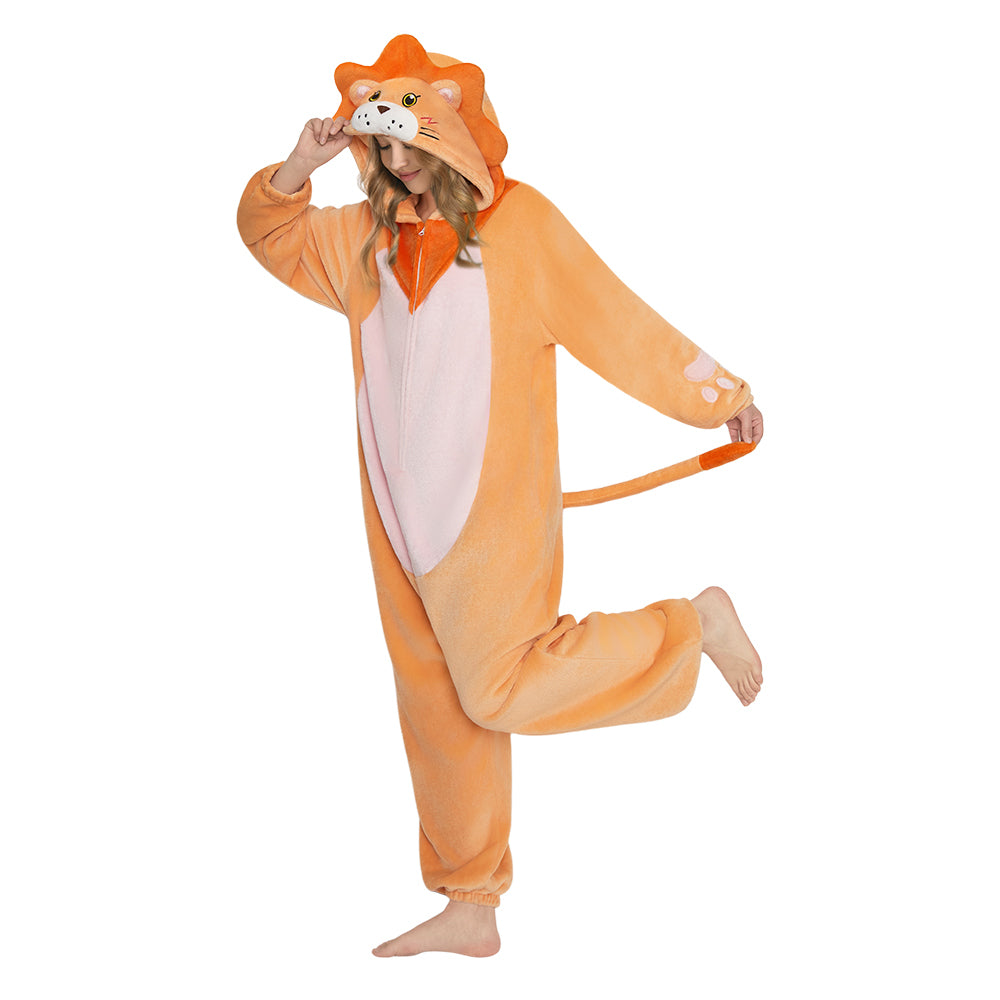 OLAOLA Lion Animals Onesie Soft Flannel ​Pajamas Warm Cozy One Piece Adult Cosplay Sleepwear Halloween Carnival Costume