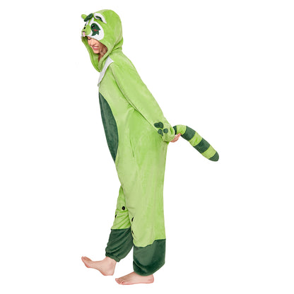 OLAOLA Matcha Boba Raccoon Pajamas Green Animals Onesie Plush Warm Home One Piece For Adult Unisex Halloween Costume
