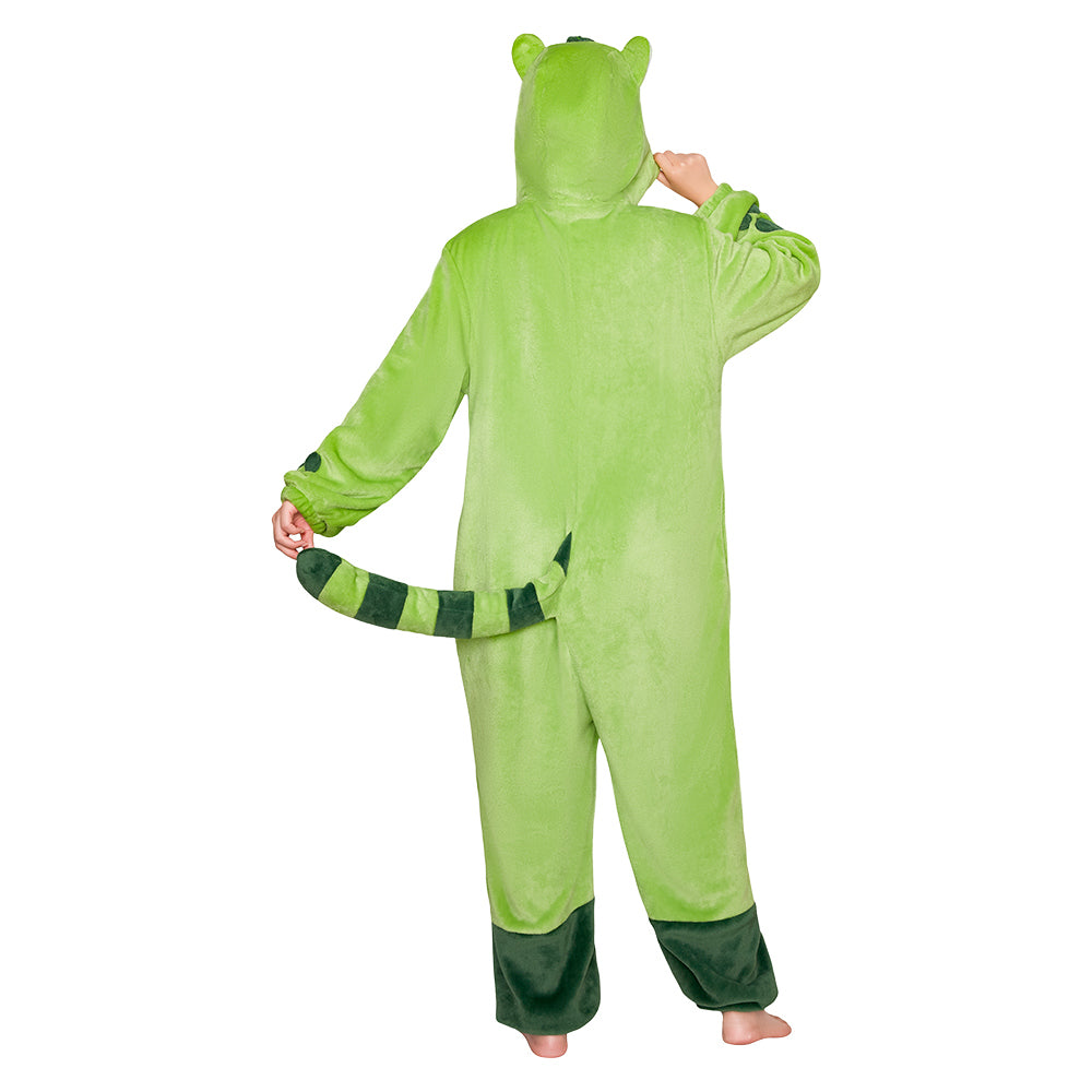 OLAOLA Matcha Boba Raccoon Pajamas Green Animals Onesie Plush Warm Home One Piece For Adult Unisex Halloween Costume