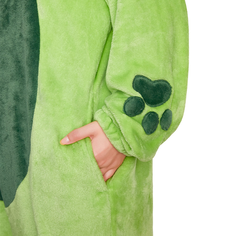 OLAOLA Matcha Boba Raccoon Pajamas Green Animals Onesie Plush Warm Home One Piece For Adult Unisex Halloween Costume