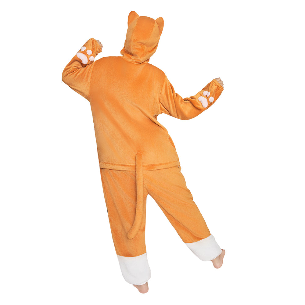 OLAOLA Orange Cat Animal Onesie ​Flannel ​Pajamas Plush Warm Home One Piece For Adult Unisex Halloween Costume