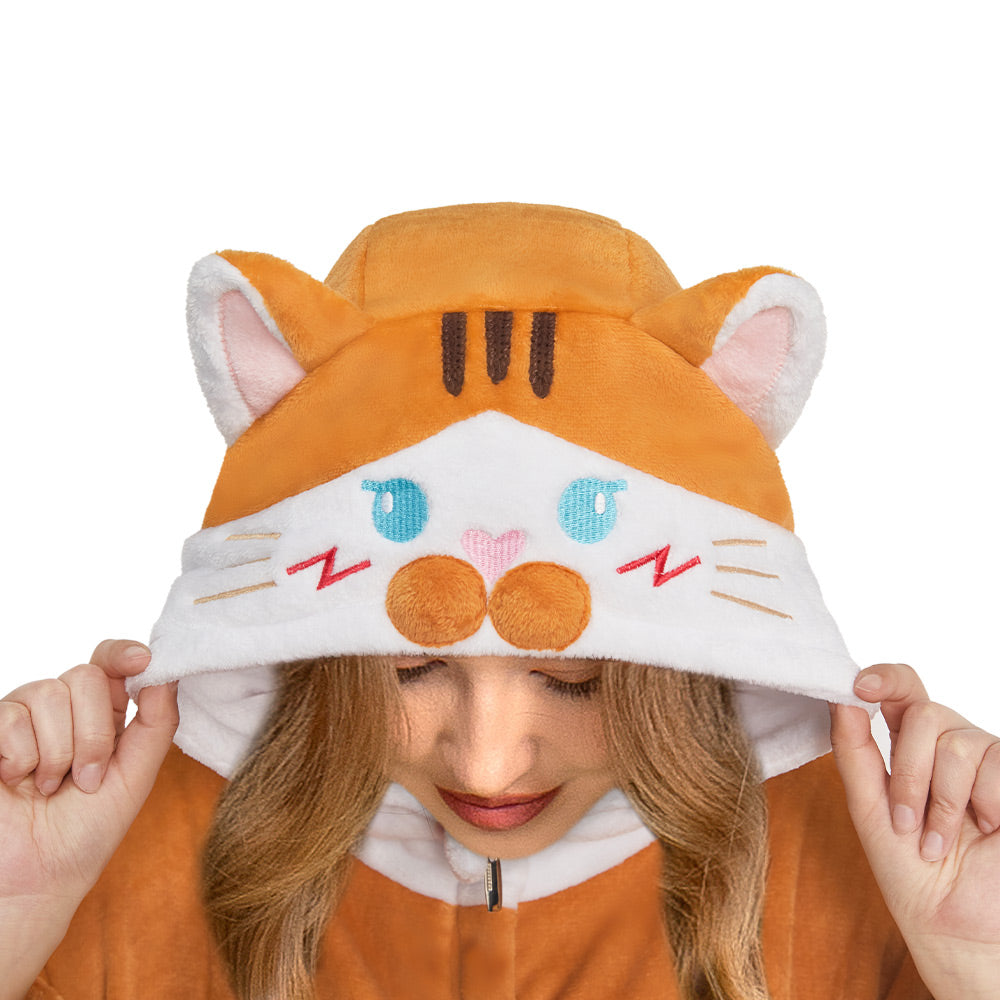 OLAOLA Orange Cat Animal Onesie ​Flannel ​Pajamas Plush Warm Home One Piece For Adult Unisex Halloween Costume