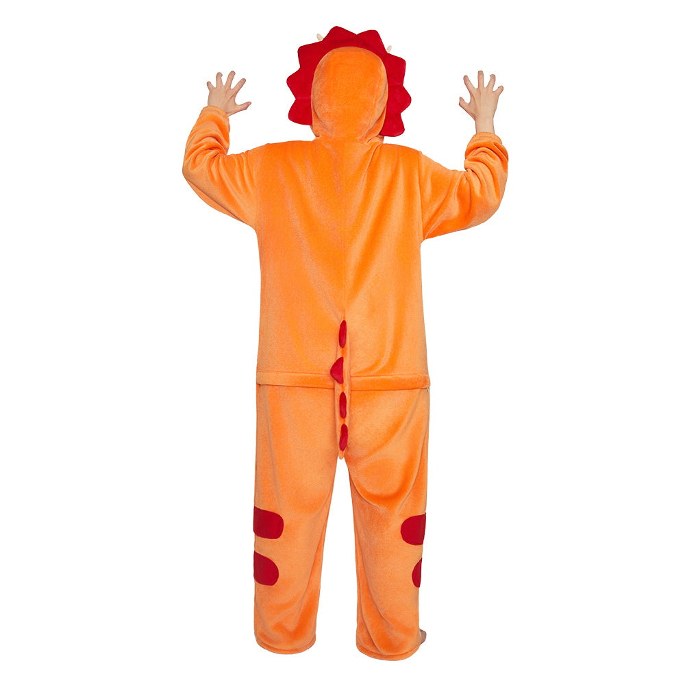 OLAOLA Orange Triceratops Pajamas Dinosaur Animals Onesie Plush Warm Home One Piece Adult Halloween Costume