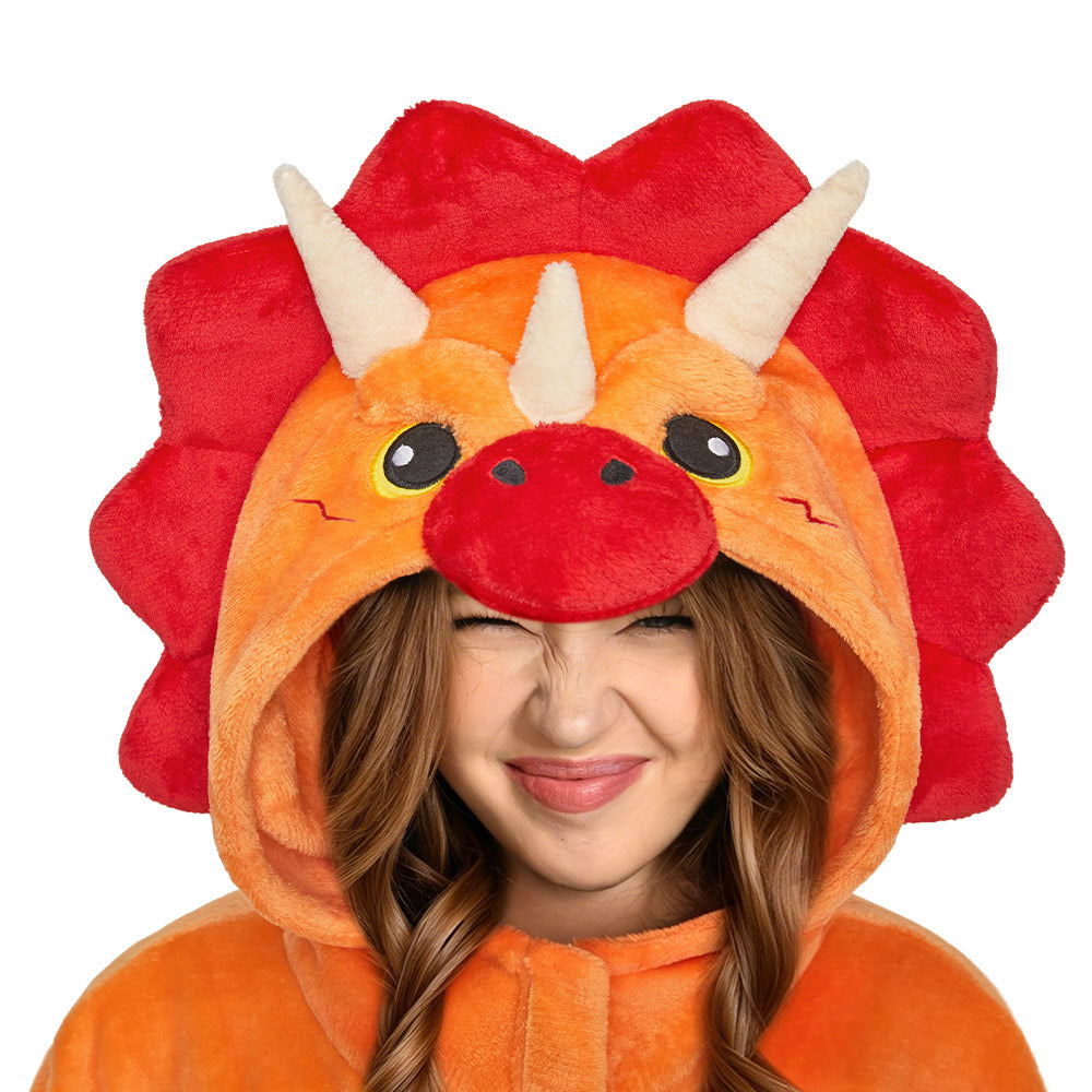 OLAOLA Orange Triceratops Pajamas Dinosaur Animals Onesie Plush Warm Home One Piece Adult Halloween Costume