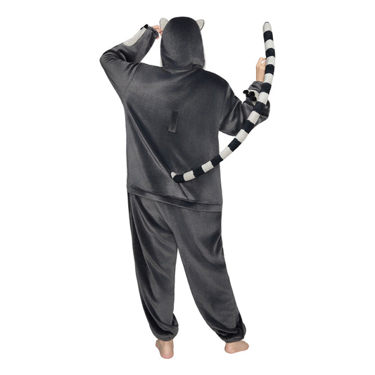 OLAOLA Ring-Tailed Lemur Pajamas Monkey Animals Onesie Plush Warm Home One Piece For Adult Unisex Halloween Costume