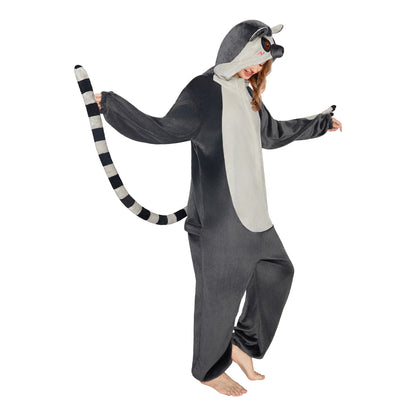 OLAOLA Ring-Tailed Lemur Pajamas Monkey Animals Onesie Plush Warm Home One Piece For Adult Unisex Halloween Costume