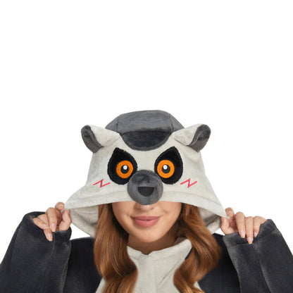 OLAOLA Ring-Tailed Lemur Pajamas Monkey Animals Onesie Plush Warm Home One Piece For Adult Unisex Halloween Costume