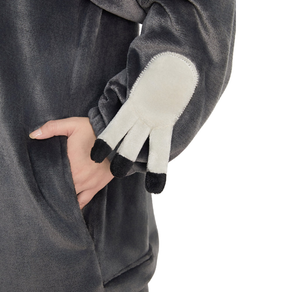 OLAOLA Ring-Tailed Lemur Pajamas Monkey Animals Onesie Plush Warm Home One Piece For Adult Unisex Halloween Costume