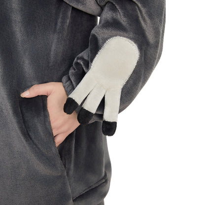 OLAOLA Ring-Tailed Lemur Pajamas Monkey Animals Onesie Plush Warm Home One Piece For Adult Unisex Halloween Costume