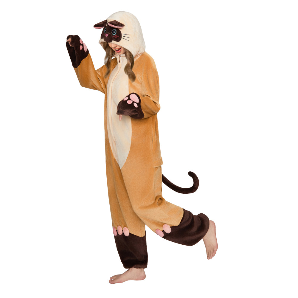   OLAOLA Siamese Cat Pajamas Animals Onesie Plush Warm Home One Piece For Adult Unisex Halloween Costume