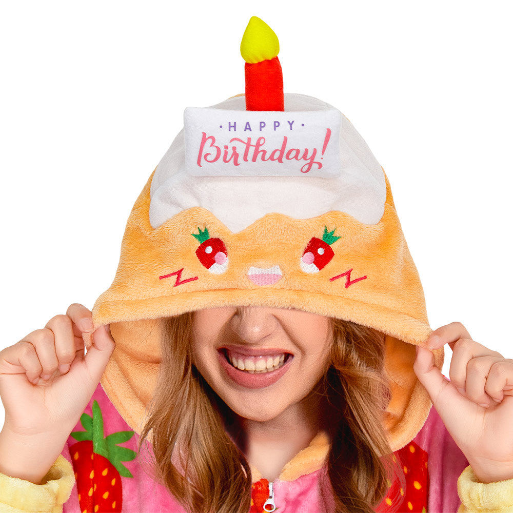 OLAOLA Strawberry Cake Pajamas Food Onesie Plush Warm Home One Piece For Adult Unisex Halloween Costume