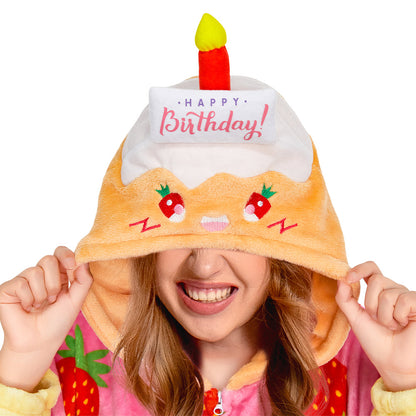 OLAOLA Strawberry Cake Pajamas Food Onesie Plush Warm Home One Piece For Adult Unisex Halloween Costume