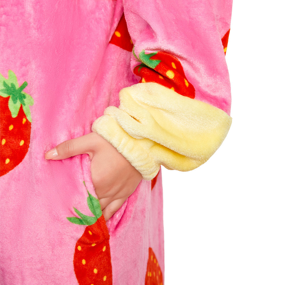 OLAOLA Strawberry Cake Pajamas Food Onesie Plush Warm Home One Piece For Adult Unisex Halloween Costume
