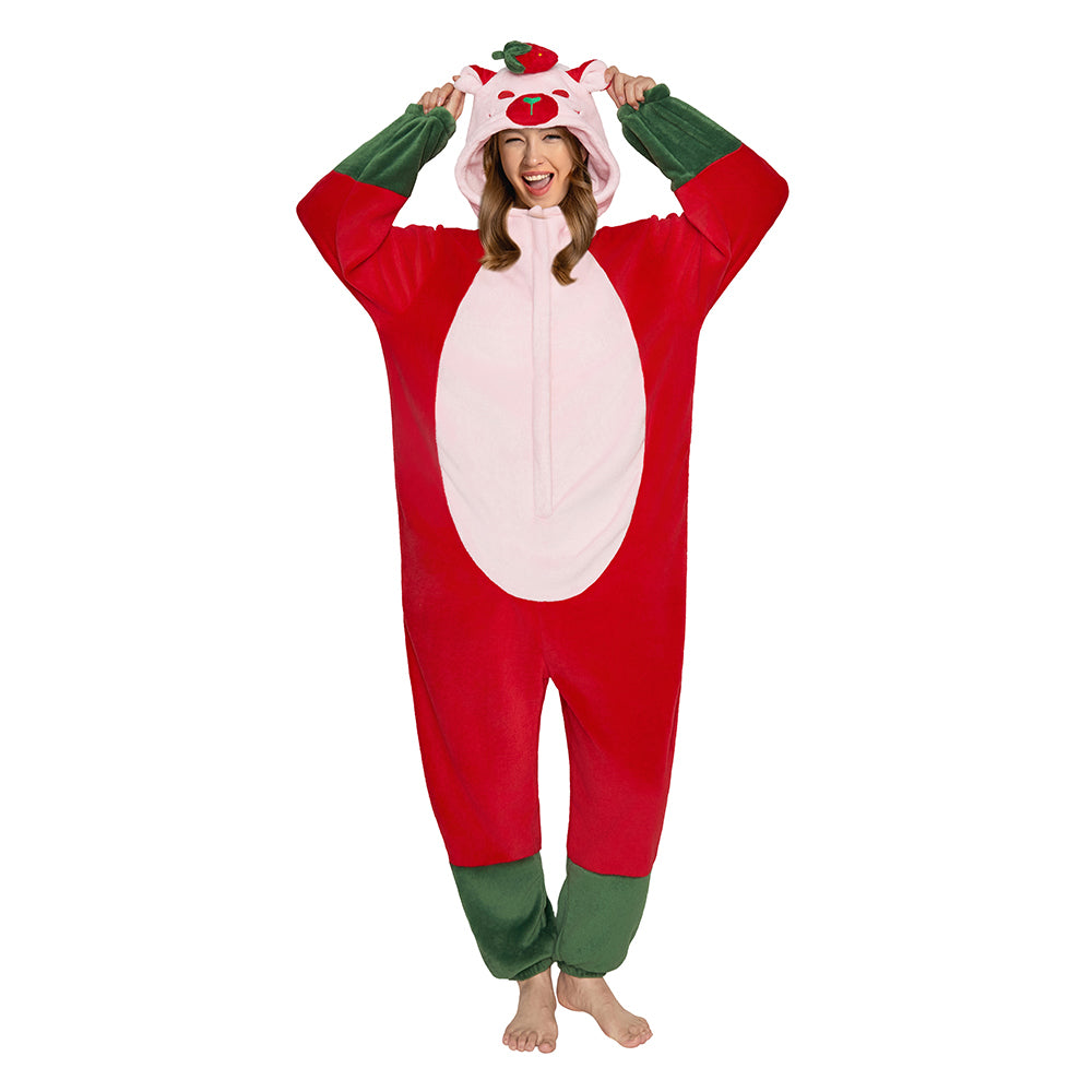   OLAOLA Strawberry Capybara Pajamas Animals Onesie Plush Warm Home One Piece For Adult Unisex Halloween Costume