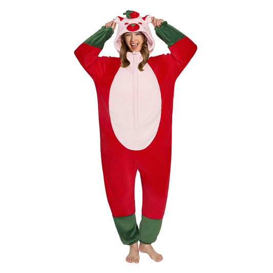   OLAOLA Strawberry Capybara Pajamas Animals Onesie Plush Warm Home One Piece For Adult Unisex Halloween Costume
