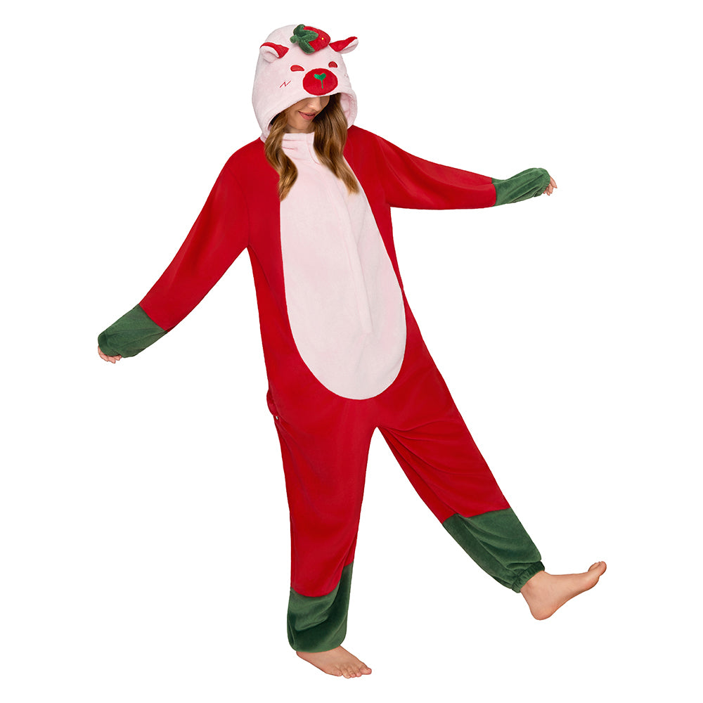  OLAOLA Strawberry Capybara Pajamas Animals Onesie Plush Warm Home One Piece For Adult Unisex Halloween Costume