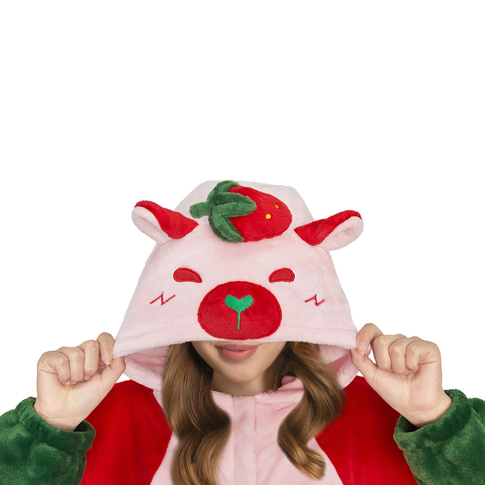   OLAOLA Strawberry Capybara Pajamas Animals Onesie Plush Warm Home One Piece For Adult Unisex Halloween Costume