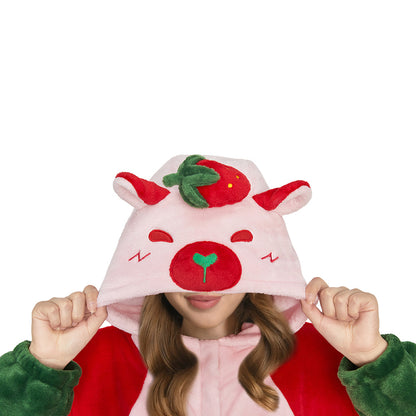   OLAOLA Strawberry Capybara Pajamas Animals Onesie Plush Warm Home One Piece For Adult Unisex Halloween Costume