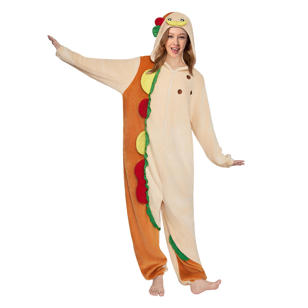   OLAOLA Taco Pajamas Food Onesie Plush Warm Home One Piece For Adult Unisex Halloween Christmas Costume