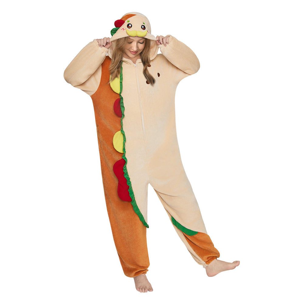   OLAOLA Taco Pajamas Food Onesie Plush Warm Home One Piece For Adult Unisex Halloween Christmas Costume