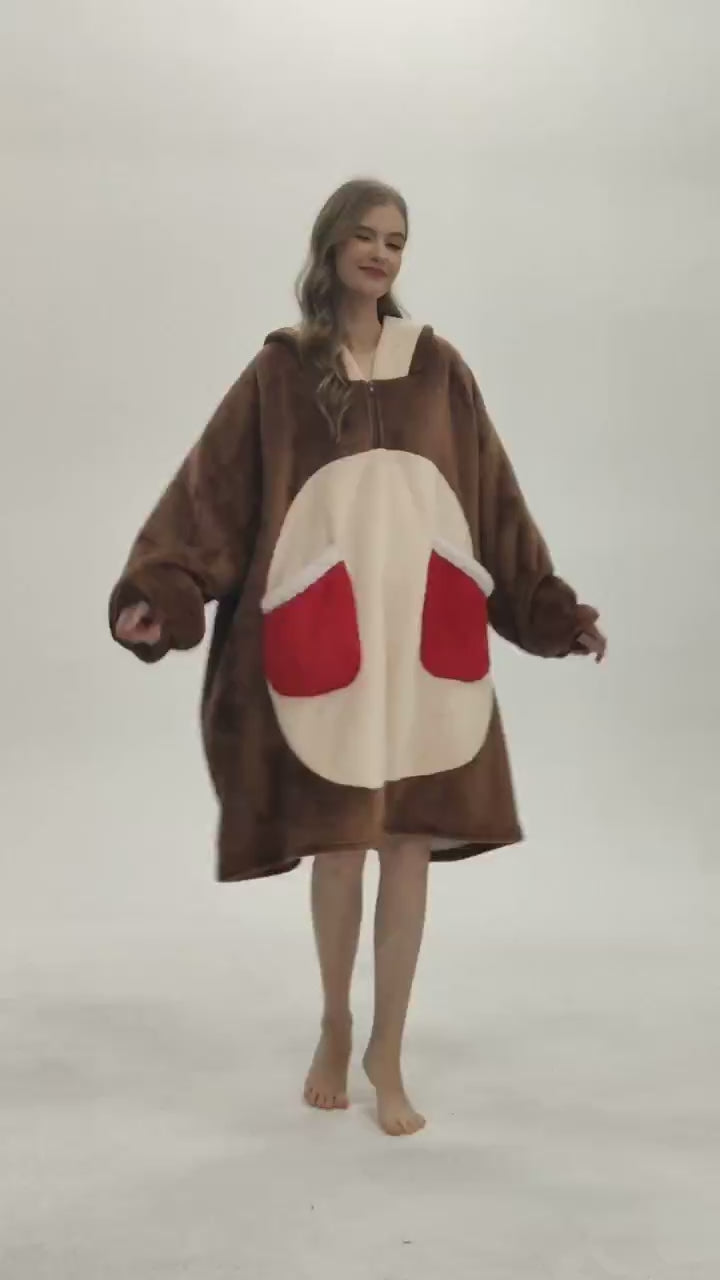 OLAOLA Reindeer Wearable Blanket Hoodie Deer Christmas Animals Onesie Oversized Soft Homwear For Adult