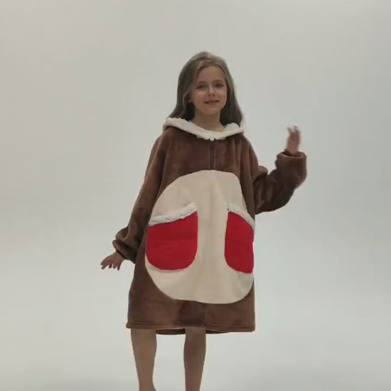 Kids OLAOLA Reindeer Wearable Blanket Hoodie Animals Christmas Onesie Oversized Soft Homewear With Giant Pocket