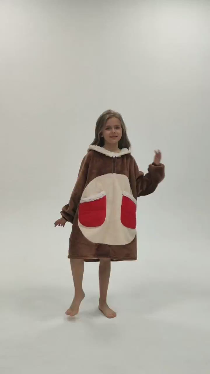 Kids OLAOLA Reindeer Wearable Blanket Hoodie Animals Christmas Onesie Oversized Soft Homewear With Giant Pocket