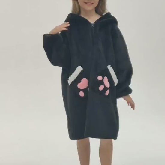 Kids OLAOLA Black Cat Wearable Blanket Hoodie Animals Onesie Oversized Soft Homewear With Giant Pocket
