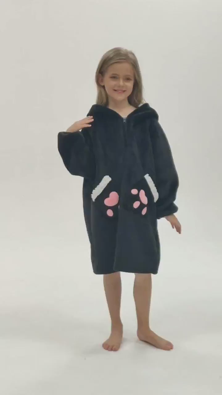 Kids OLAOLA Black Cat Wearable Blanket Hoodie Animals Onesie Oversized Soft Homewear With Giant Pocket