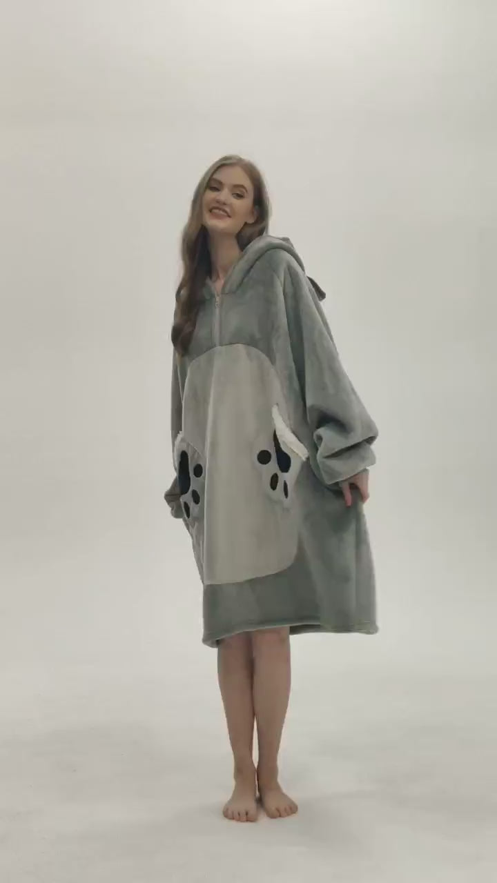 OLAOLA Blue Cat Wearable Blanket Hoodie Animals Onesie Oversized Soft Homwear With Pocket For Adult