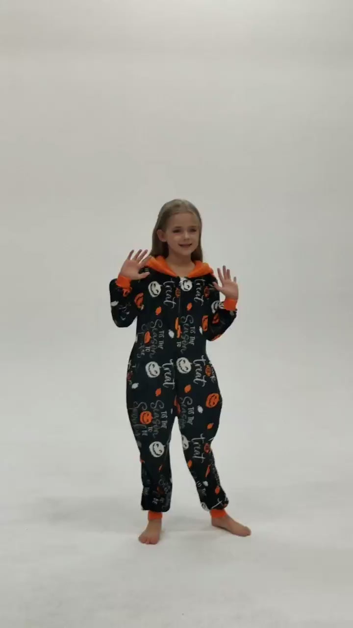 OLAOLA Kids Printed Pumpkin Food Onesie Halloween Plush Soft Flannel Warm Home Pajamas One-Piece Sleepwear
