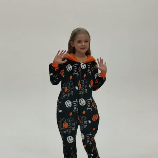 OLAOLA Kids Printed Pumpkin Food Onesie Halloween Plush Soft Flannel Warm Home Pajamas One-Piece Sleepwear