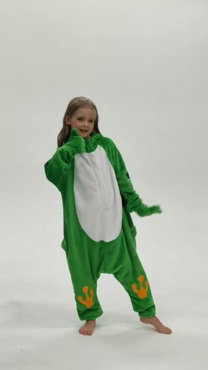 OLAOLA Kids Frog Animal Onesie Plush Soft Flannel Warm Home Pajamas One-Piece Sleepwear
