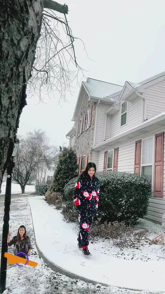 OLAOLA Unisex Adult Printed Santa Claus Christmas Plush Onesie Pajamas Warm Home Sleepwear