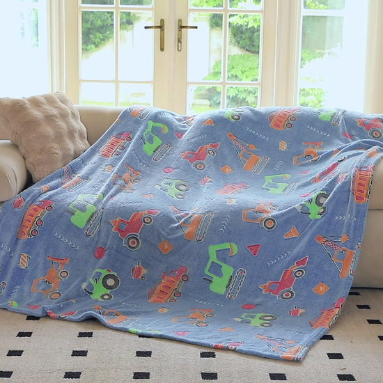 OLAOLA Blue Toy Car Blankets Soft Cozy Throw Warm Lightweight Glow In The Dark Flannel Blanket For Couch Bed Sofa Magical Decor
